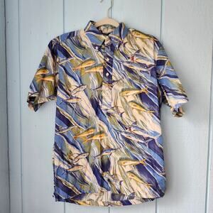 Vintage HILO HATTIE "Hawaiian Original" Half Button Pullover Fish ALOHA Shirt